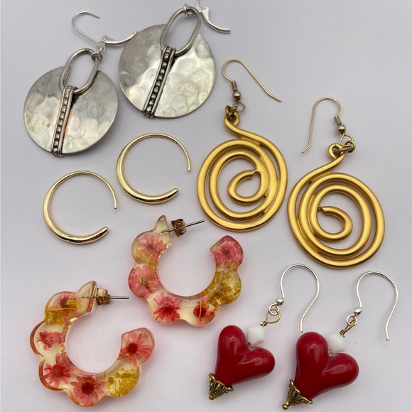 Jewelry - Earring Bundle Gold Silver Beaded Hoop Dangle